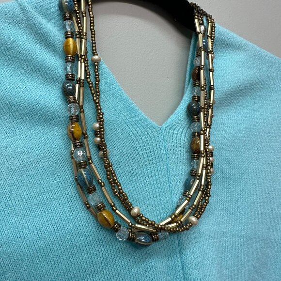 Vintage Premier Designs 5 strand gold tones and glass beads necklace. - Picture 7 of 8